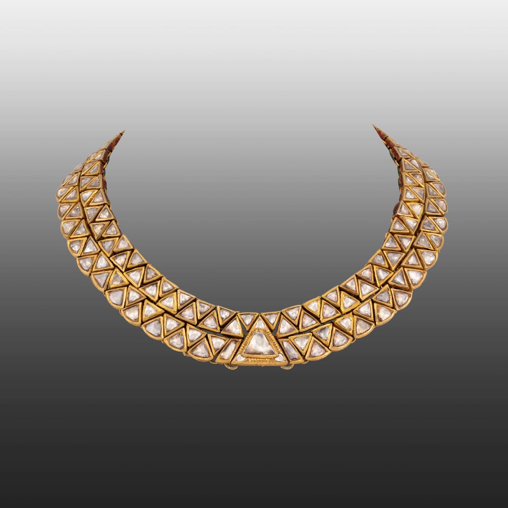 Polki Necklace with Triangular Gold Framework